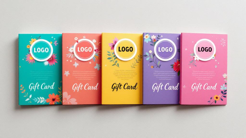 Five colourful custom gift card carriers